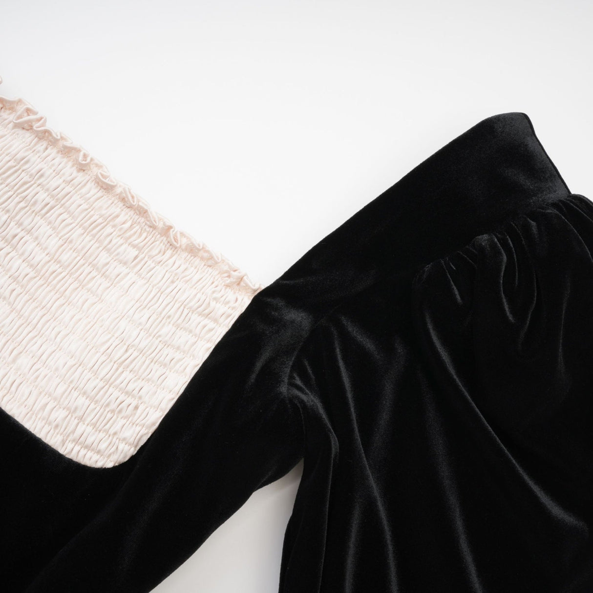 Donatella Long Sleeve Mini Dress - Square Neck - Pleated Design - Front Button Decoration - Rear Zip Fastening