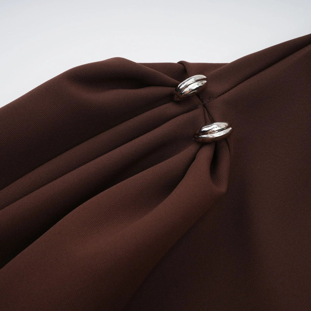 Donatella Midi Dress Brown Twill Asymmetrical Full Skirt Silver - tone Hardware