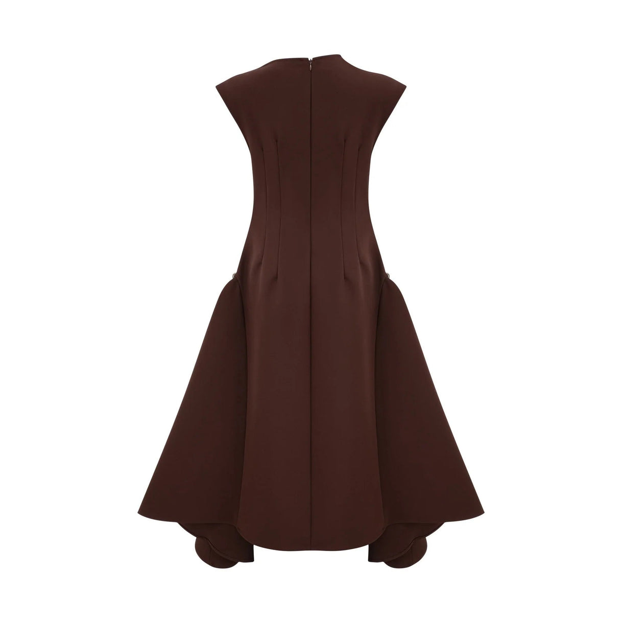 Donatella Midi Dress Brown Twill Asymmetrical Full Skirt Silver - tone Hardware