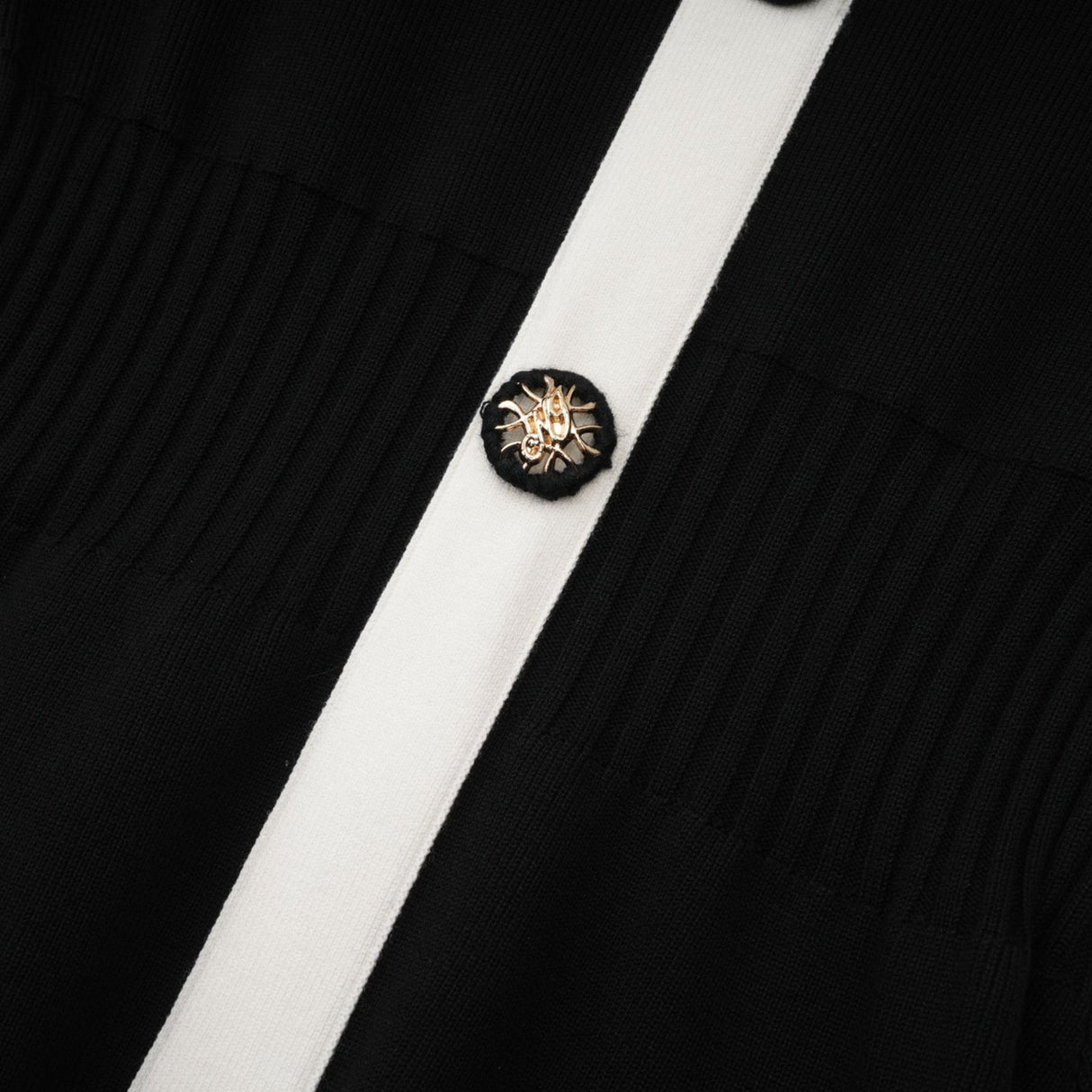 Donatella Mini Dress - Long Sleeve V - Neck Color Block Notched Lapel Ribbed Knit Button Front Pockets Straight Hem