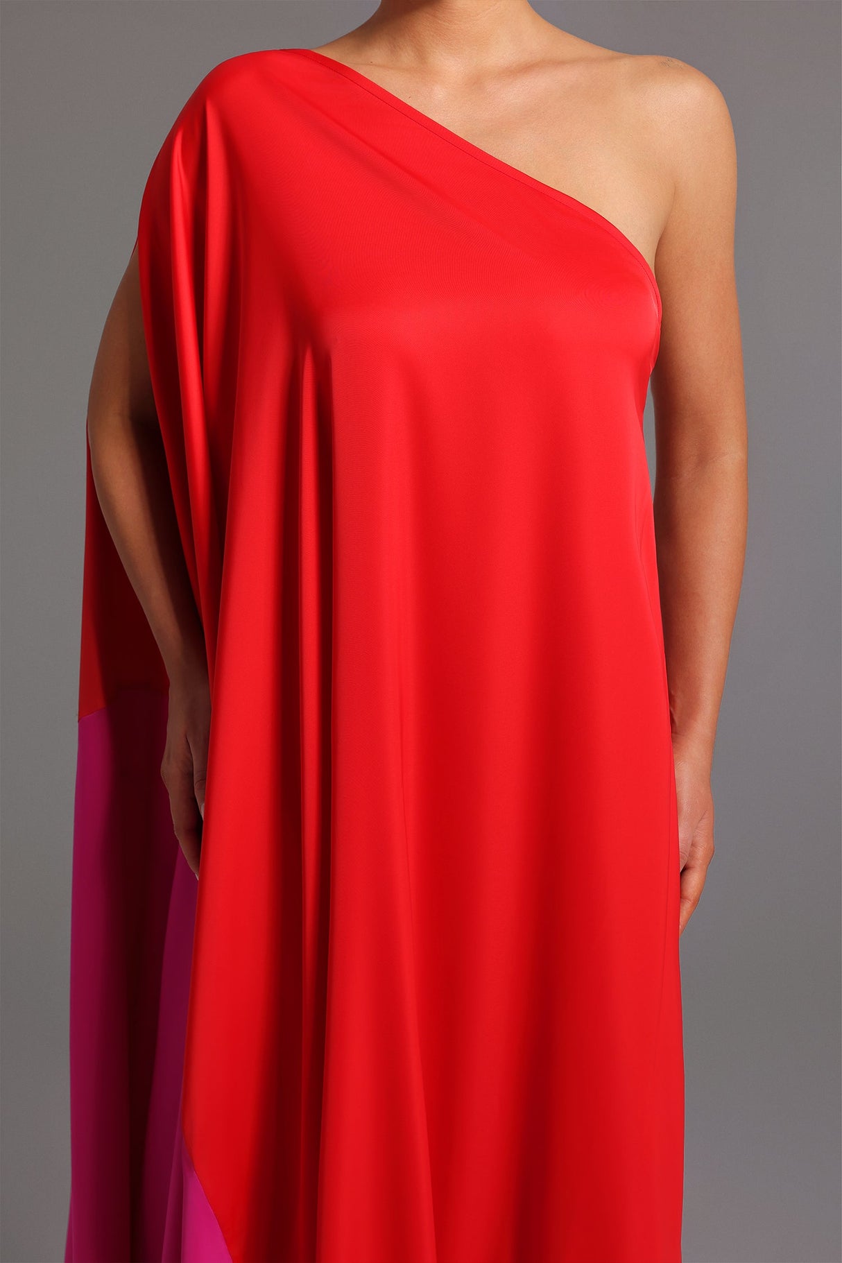 Donatella Red Satin One-Shoulder Maxi Dress