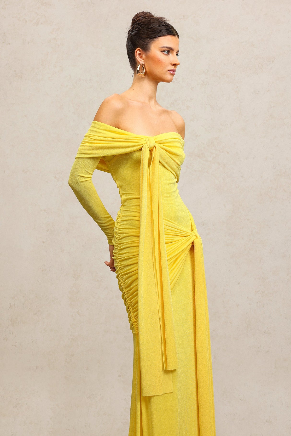 Donatella Yellow Off-Shoulder Dress Elegant Formal Evening Wear