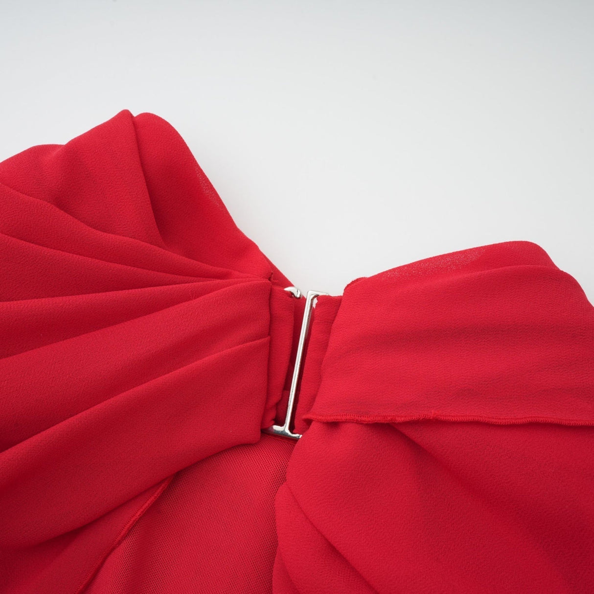 Dorotea Mini Dress - Open Back Design - Shoulder Pads - Asymmetric Style - High Neckline