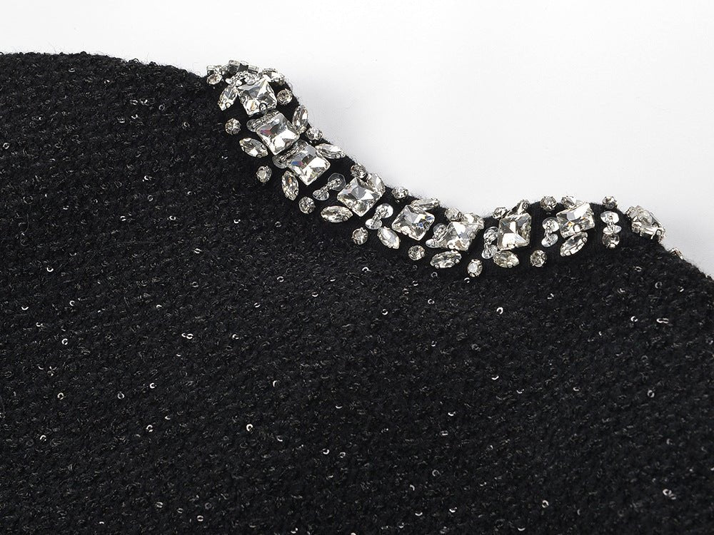 Dress - A - Line Silhouette - Tailored Fit - Sparkling Embellishments - Jewelled Pocket Accents