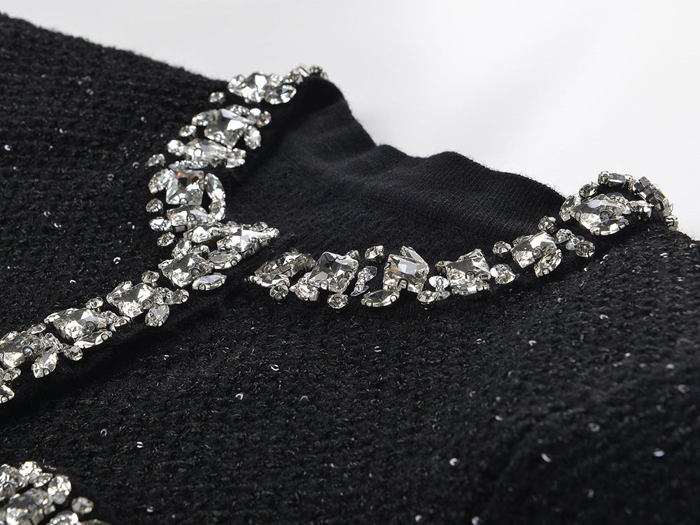 Dress - A - Line Silhouette - Tailored Fit - Sparkling Embellishments - Jewelled Pocket Accents