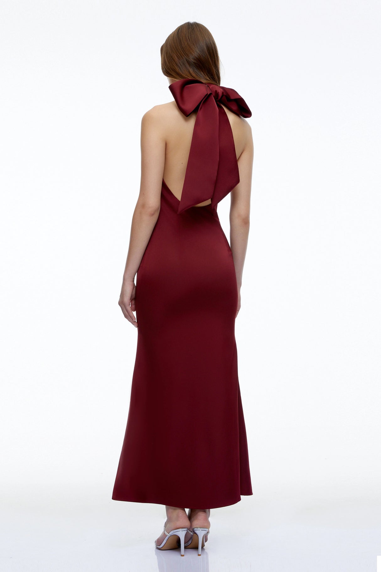Drusilla Burgundy Halterneck Maxi Dress with Bow