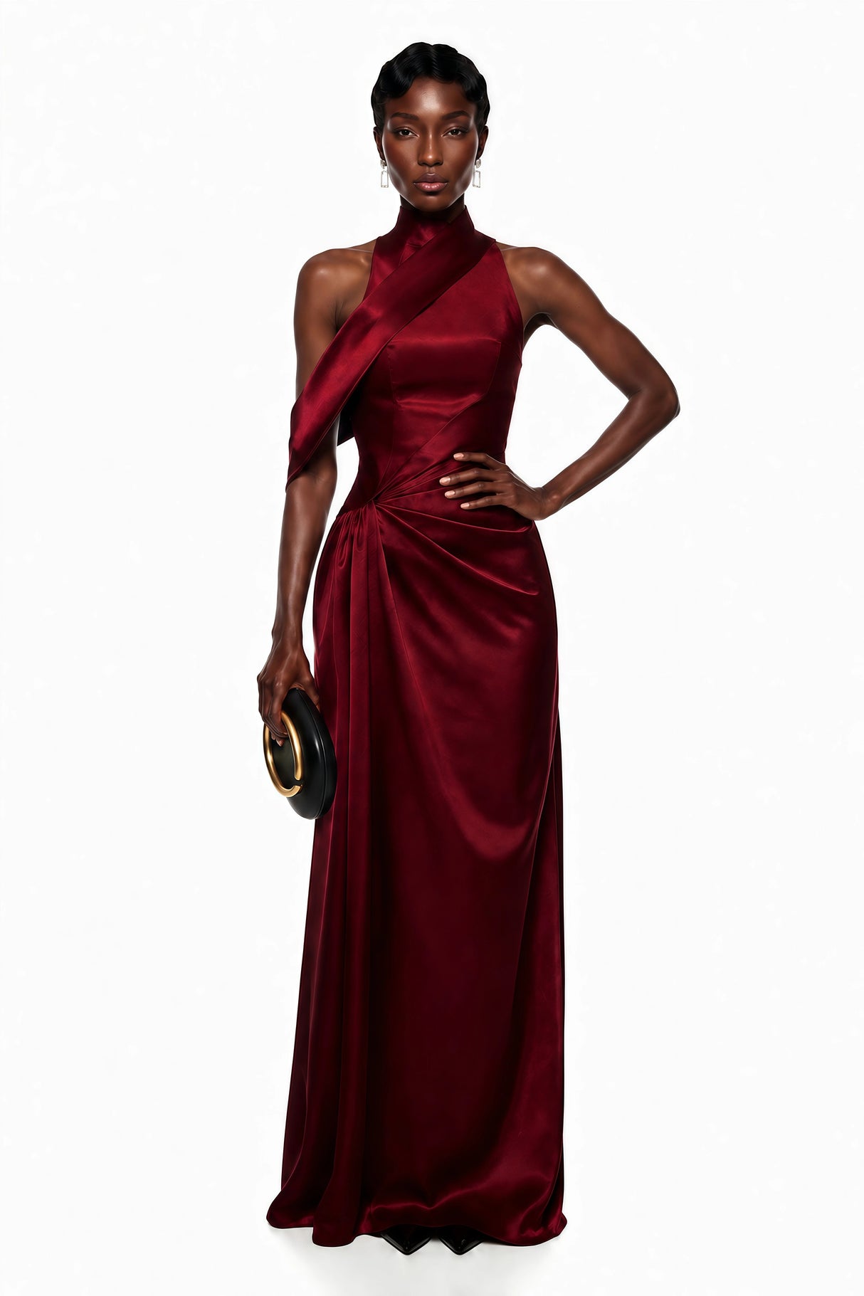 Dryope Red Halterneck Asymmetrical Maxi Dress