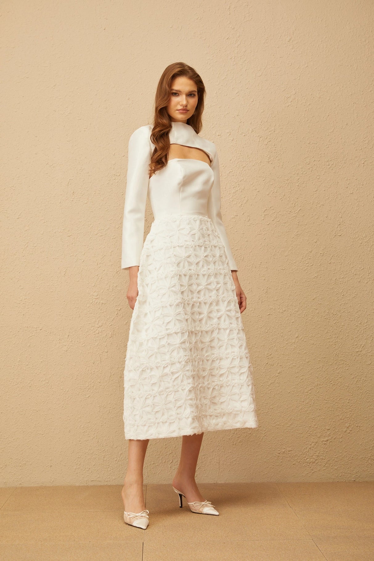 Dulcie White Floral Jacquard Shawl Dress Set