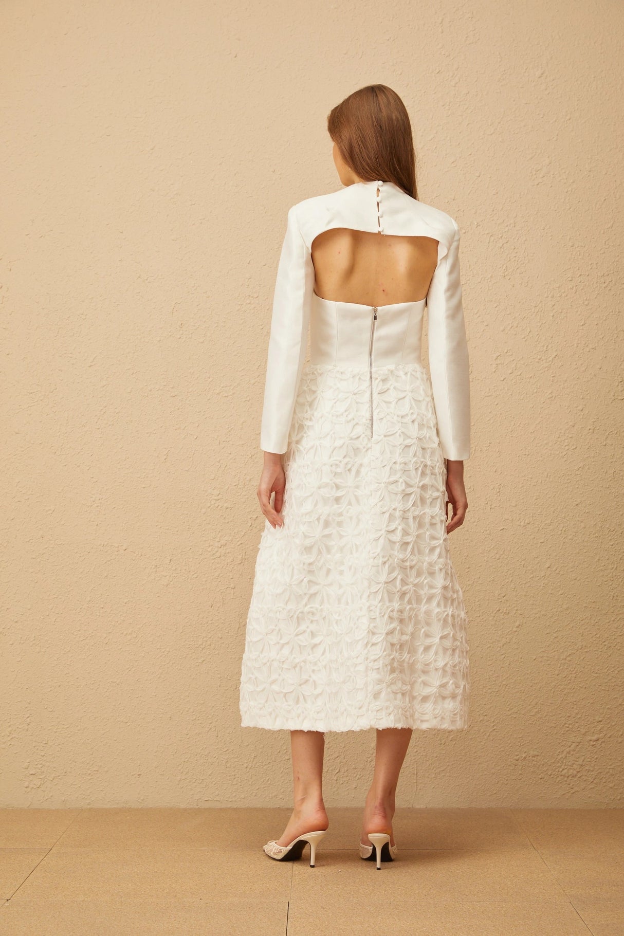 Dulcie White Floral Jacquard Shawl Dress Set