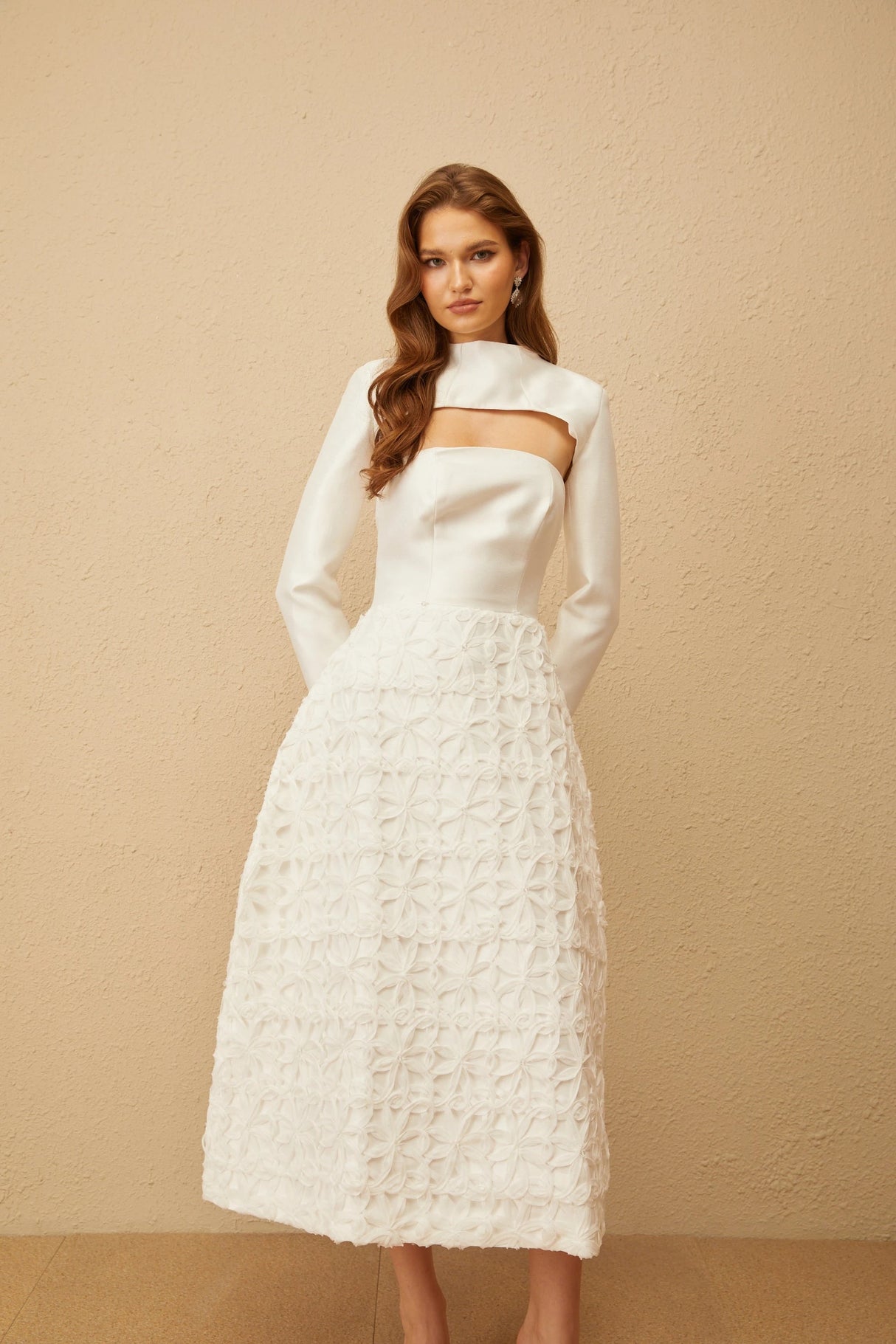 Dulcie White Floral Jacquard Shawl Dress Set
