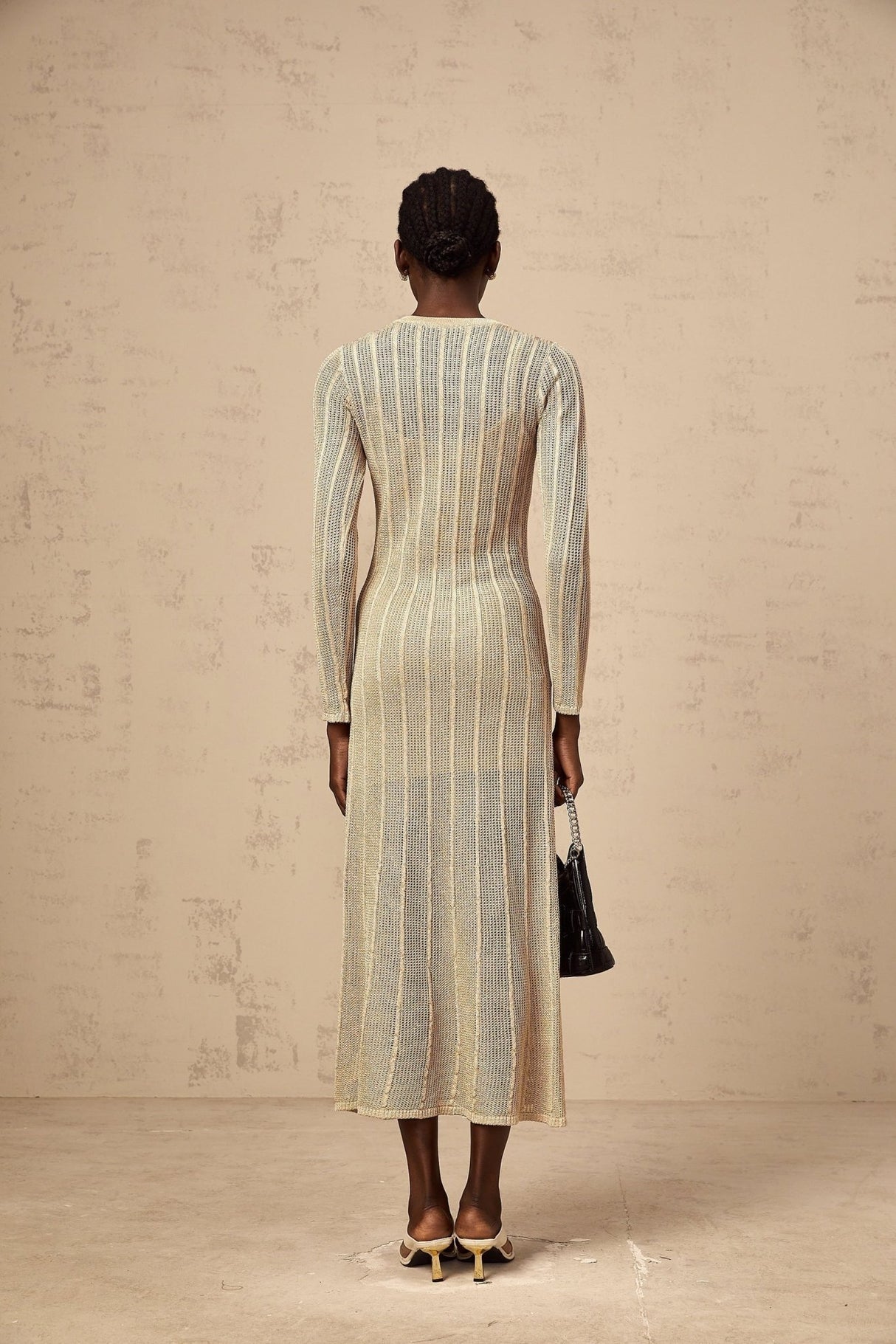 Dylan Midi Dress - Round Neck - Long Sleeves - Knitted Construction - Fitted Silhouette