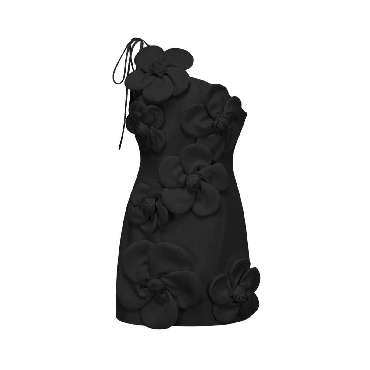 Dylan Mini Dress - Sleeveless - Asymmetric Design - Faux - Flower Detailing - Tie and Side Zip Fastening