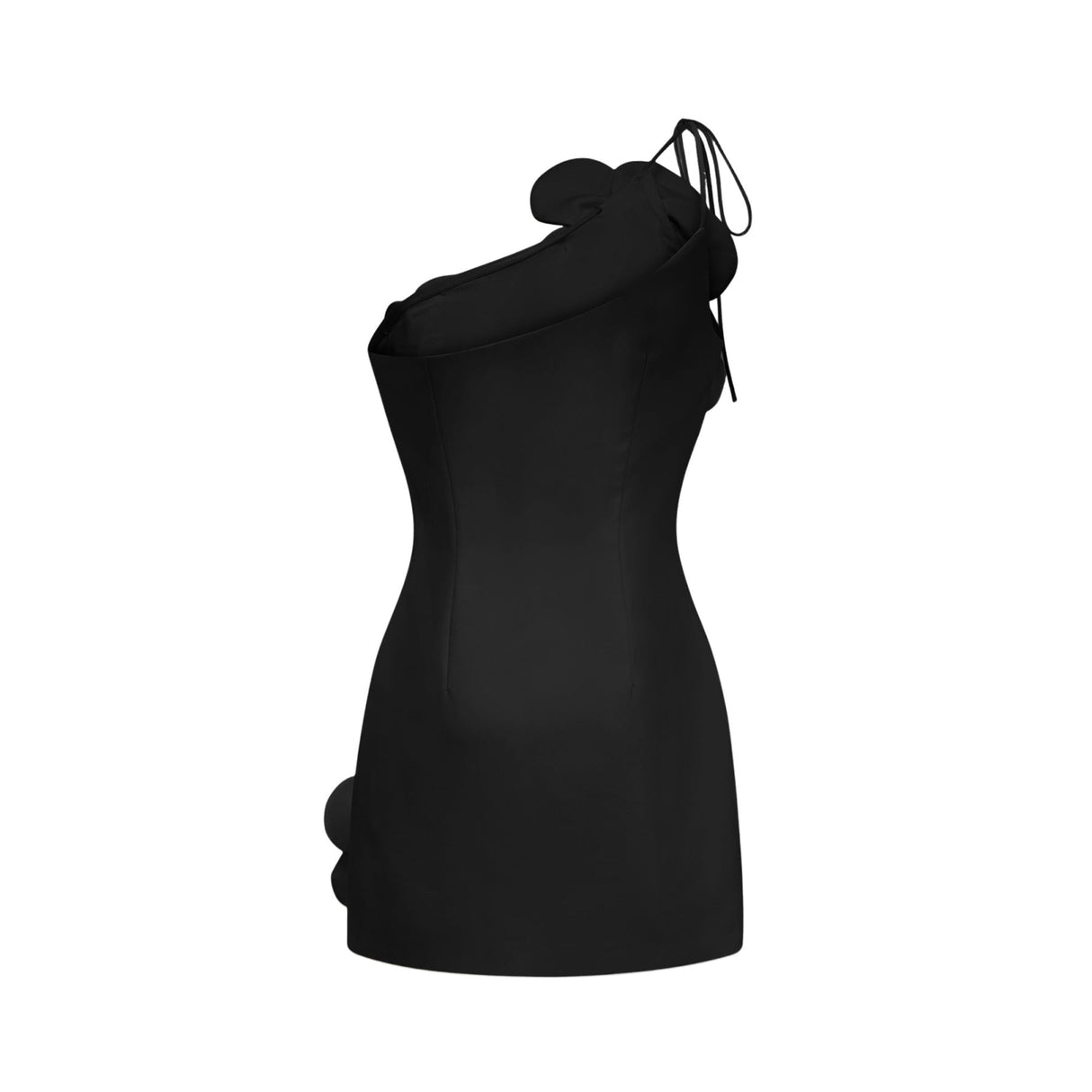 Dylan Mini Dress - Sleeveless - Asymmetric Design - Faux - Flower Detailing - Tie and Side Zip Fastening
