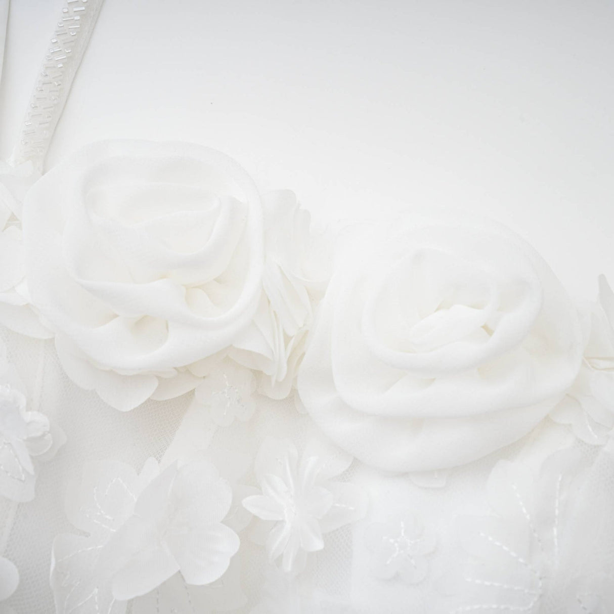 Dylan Off the Shoulder - Sleeveless - Layered Design - Detachable Straps - Faux Flower - Rear Zip Fastening