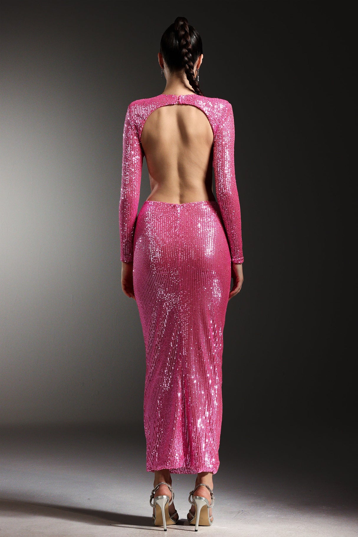 Dylan Pink Sequin Maxi Dress Hollow Out Design Floral Embellishment