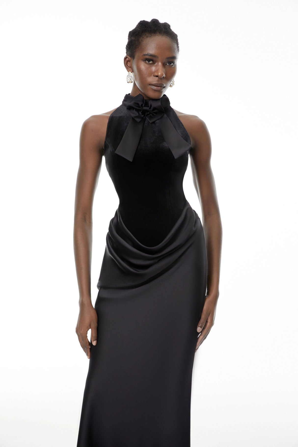 Ecaterina Black Bow Detail Corset Top Skirt Set