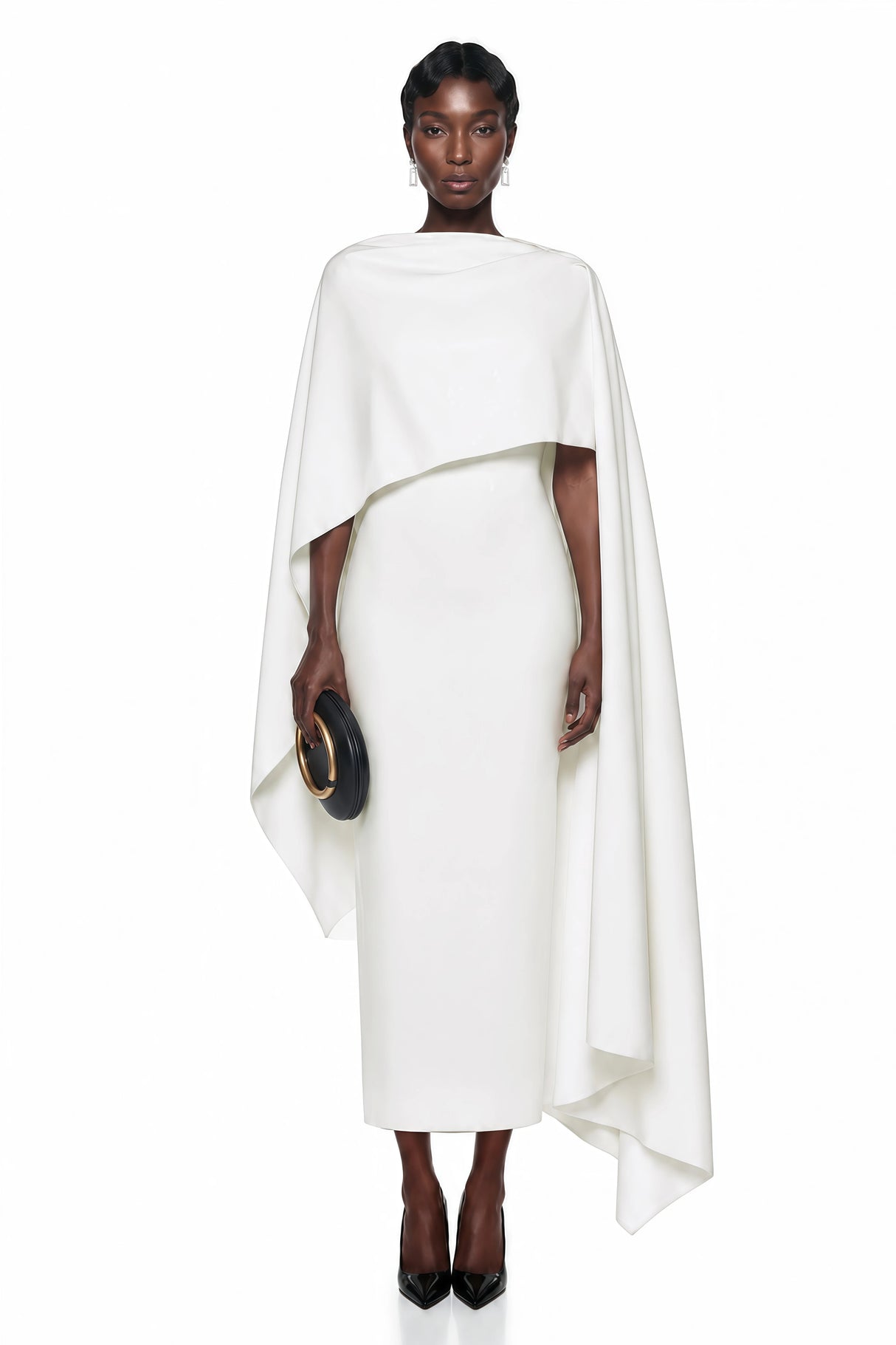 Ecem White Backless Maxi Dress with Cape