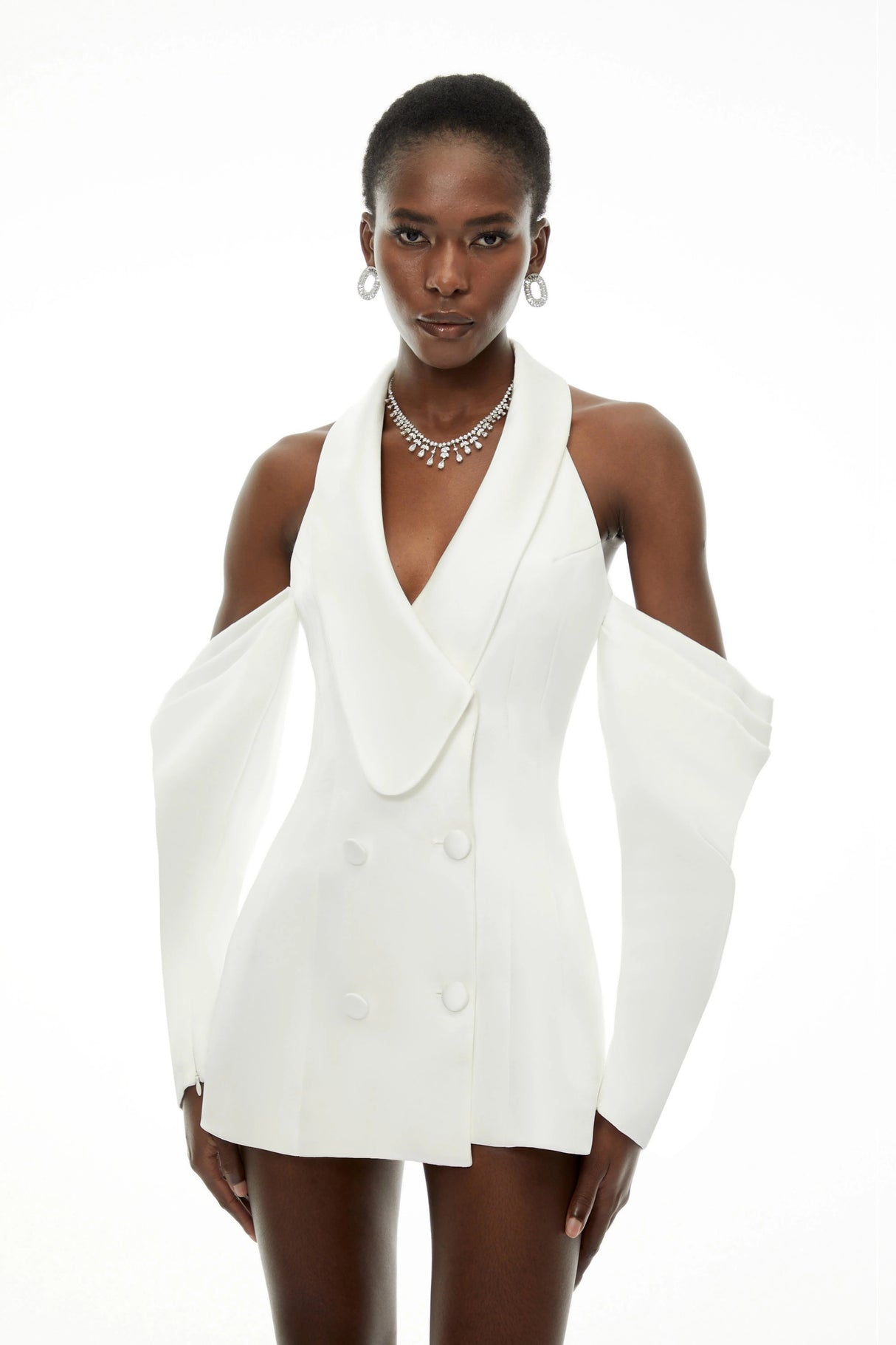 Echidna White Halterneck DoubleBreasted Mini Dress