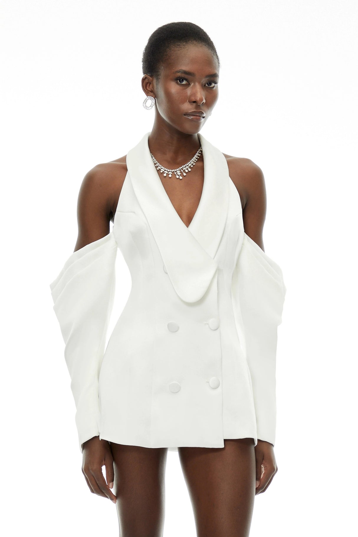 Echidna White Halterneck DoubleBreasted Mini Dress
