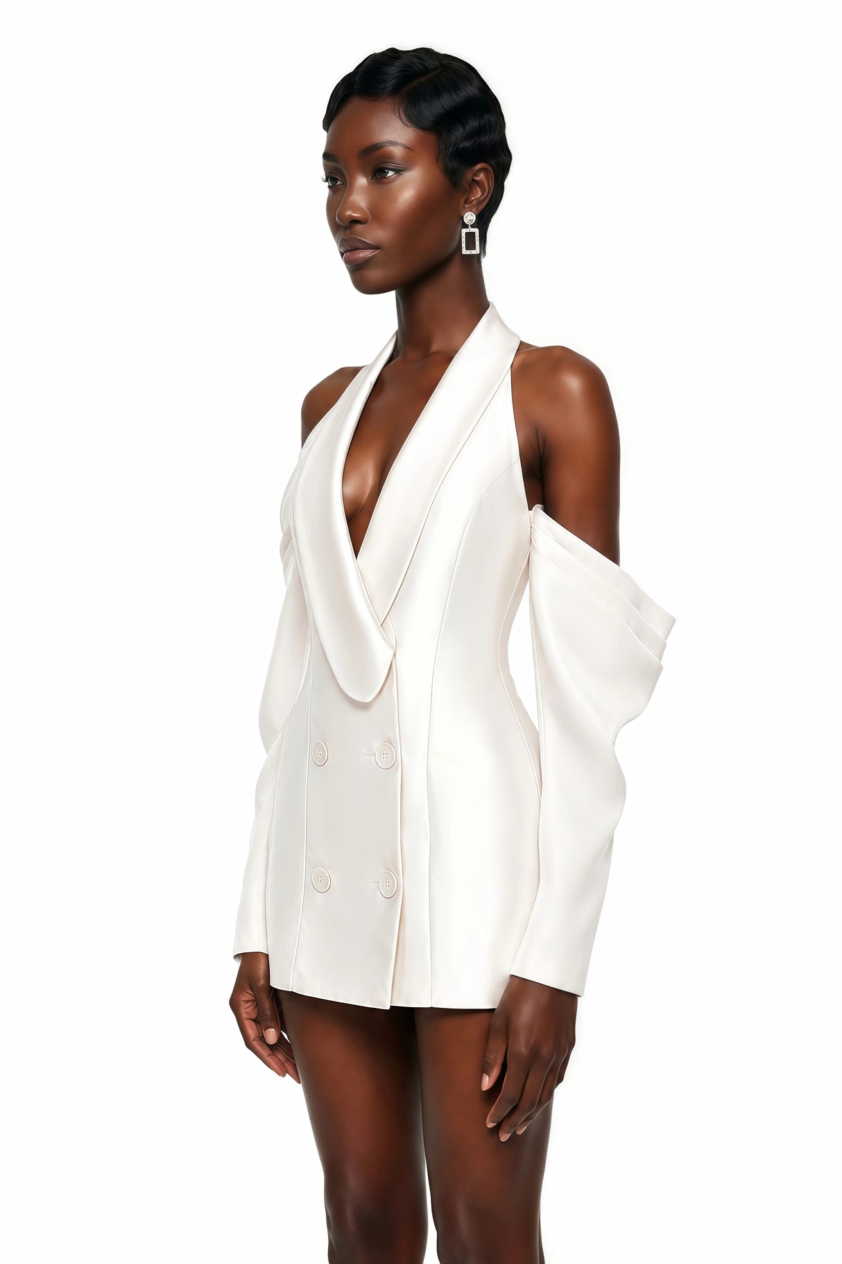 Echidna White Halterneck DoubleBreasted Mini Dress