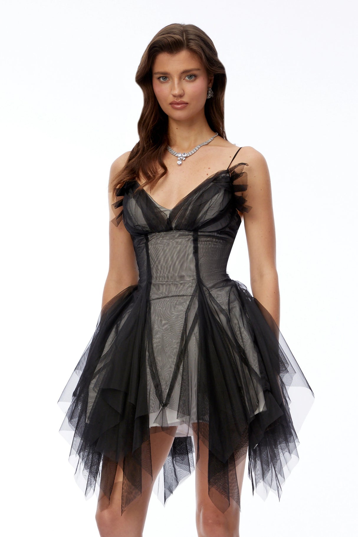 Echo Black Sweetheart Ruffled Mini Dress