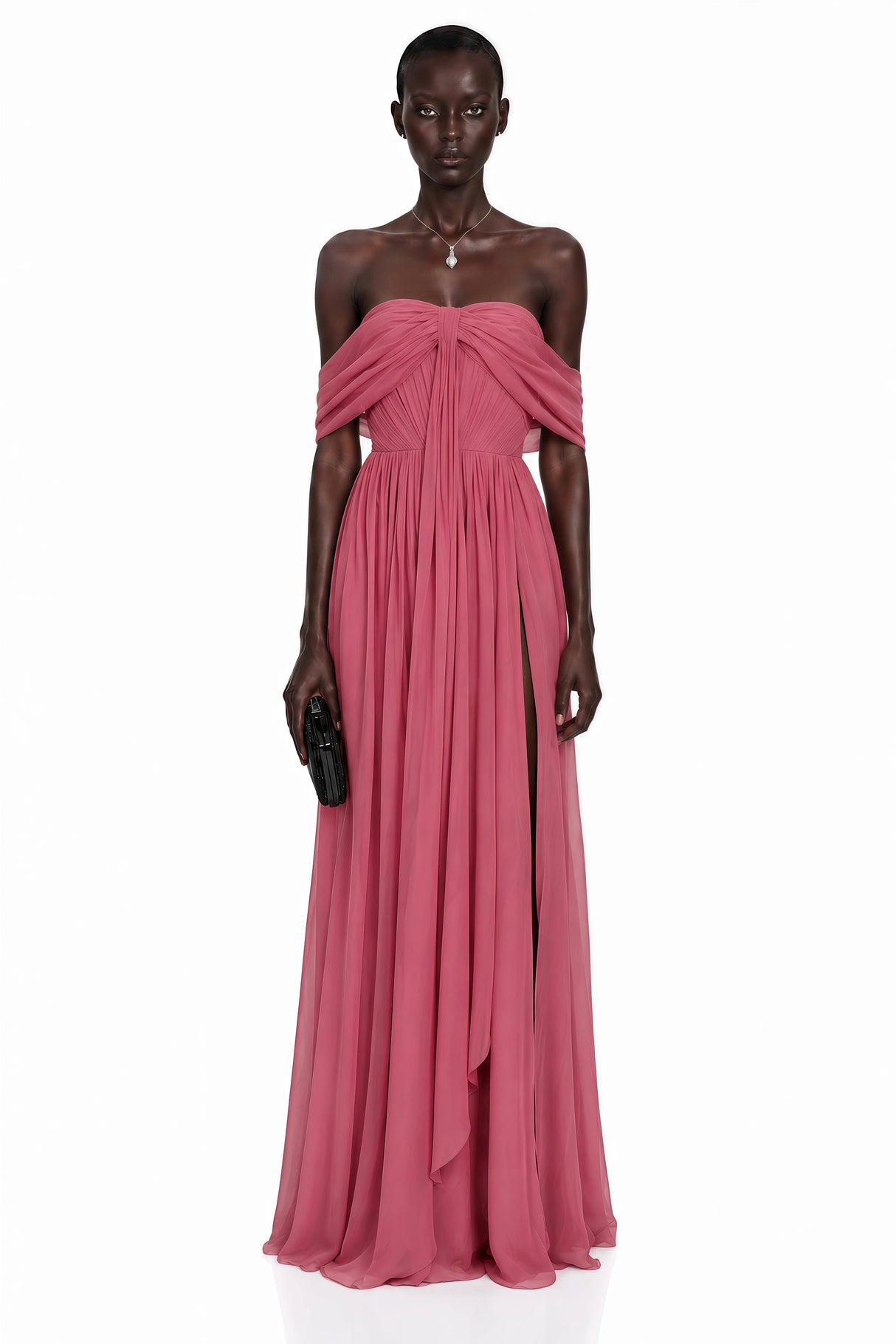 Ecrin Pink Off Shoulder Cross Front Maxi Dress