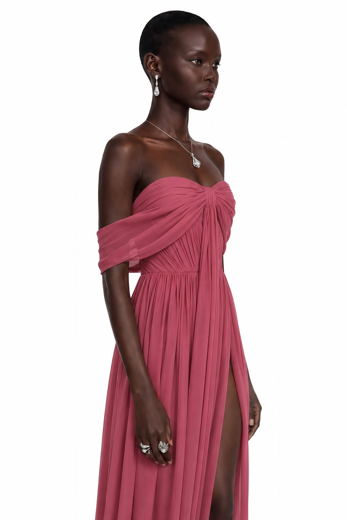 Ecrin Pink Off Shoulder Cross Front Maxi Dress