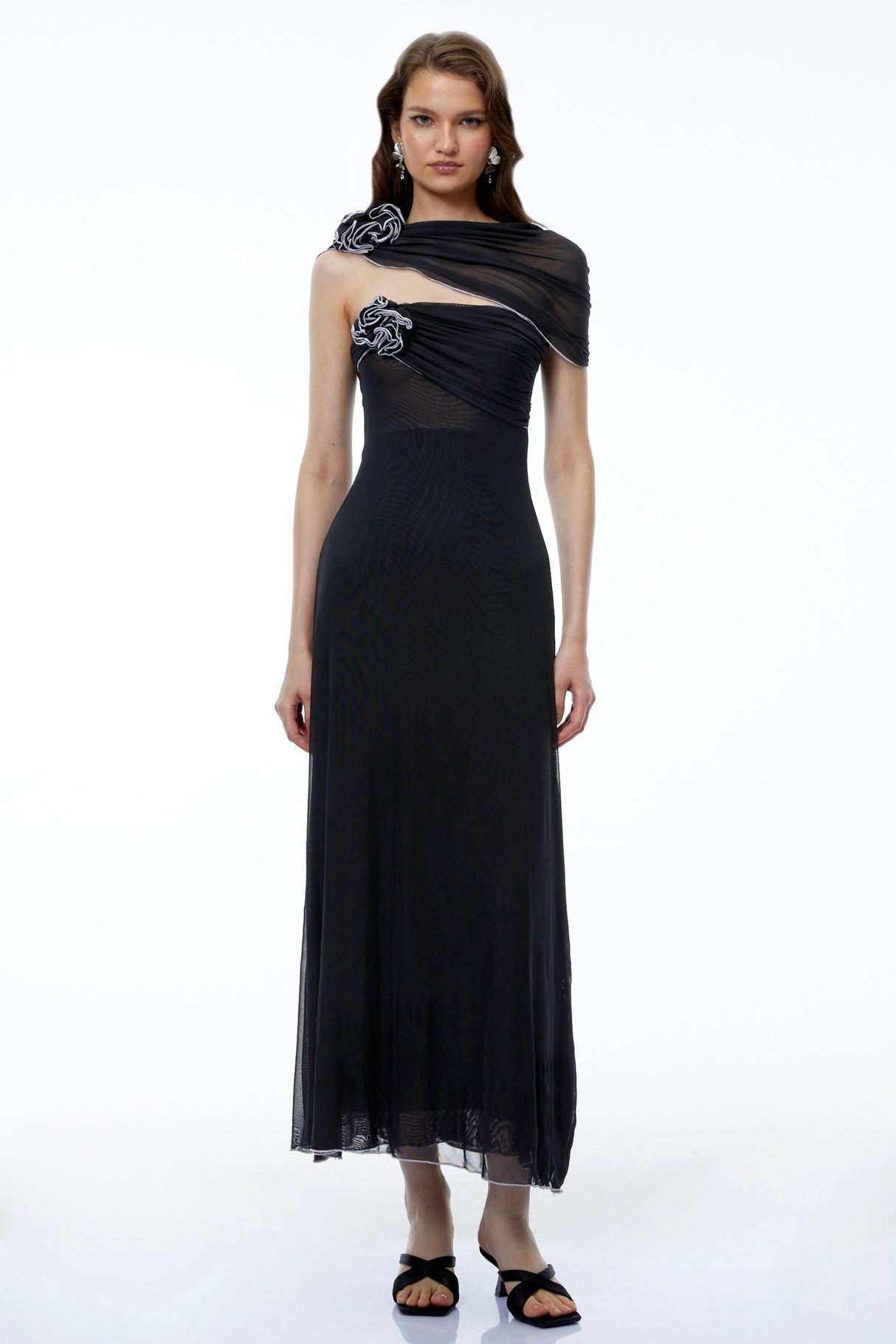 Eden Black One Shoulder Asymmetrical Maxi Dress
