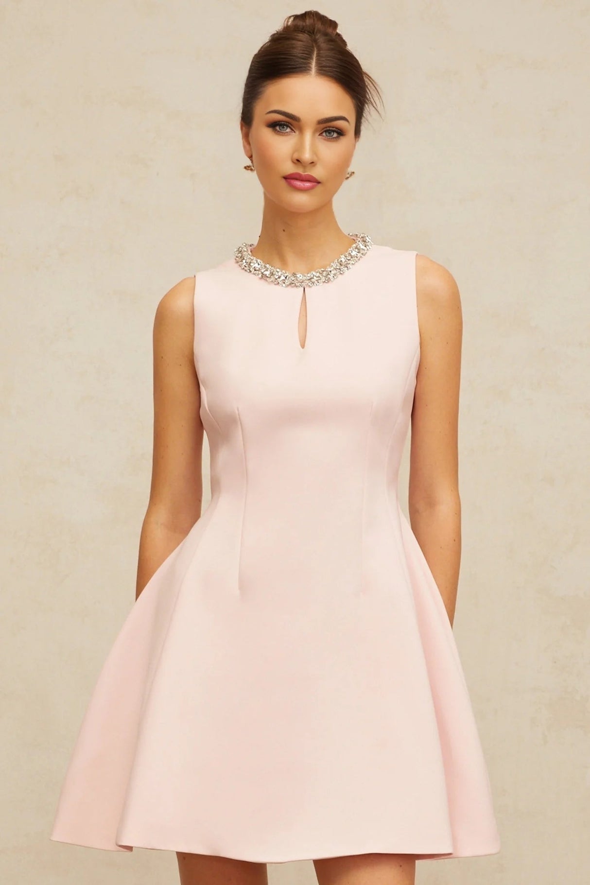 Eden Mini Dress Pink Sequin Puff & Cut - Out Detailing