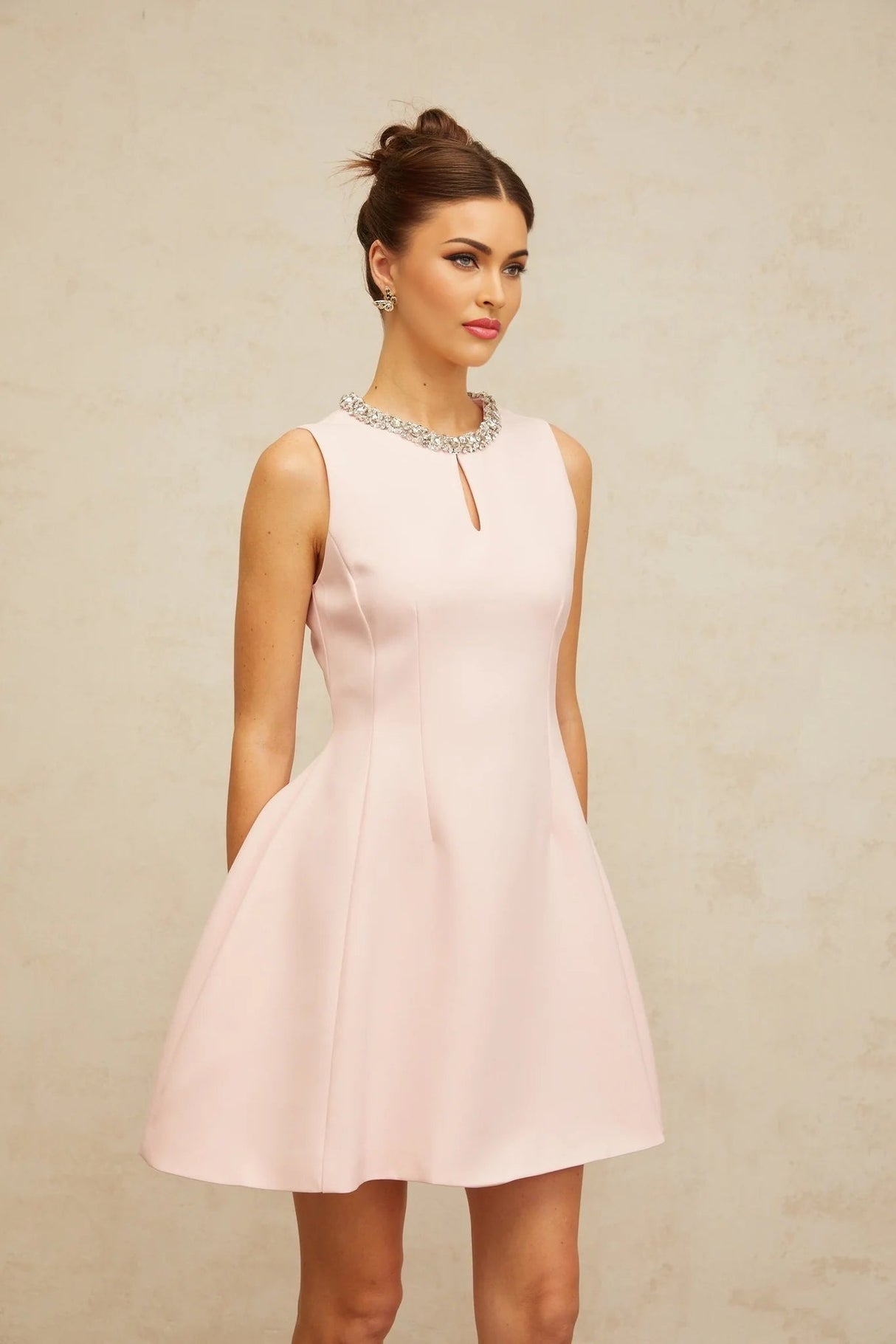 Eden Mini Dress Pink Sequin Puff & Cut - Out Detailing