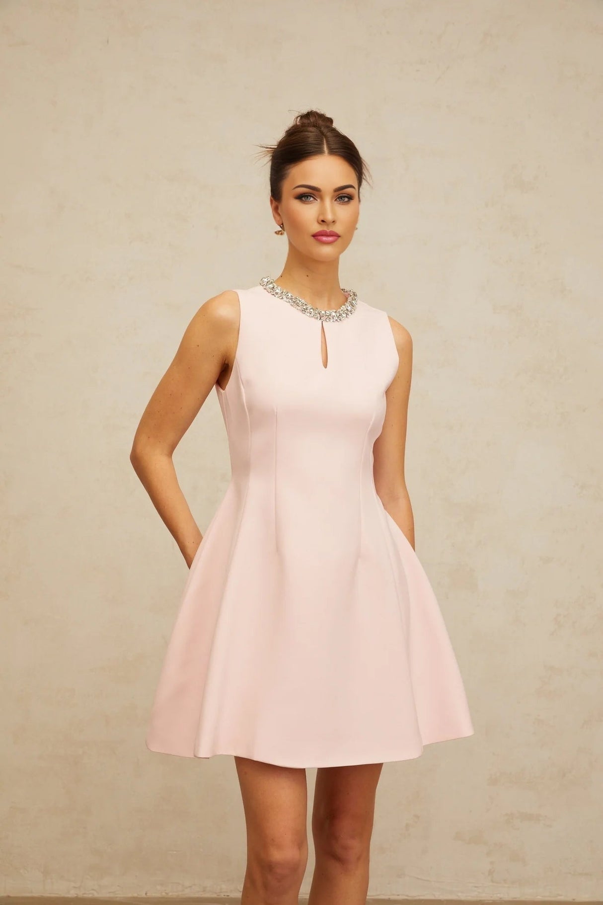 Eden Mini Dress Pink Sequin Puff & Cut - Out Detailing