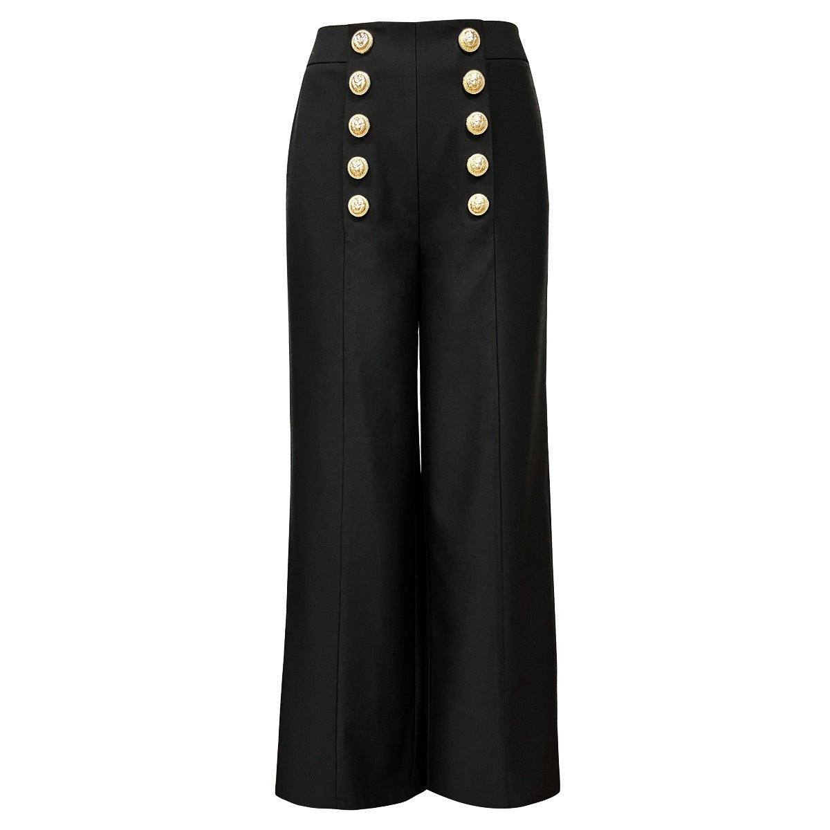 Eden Trousers – High - Waisted Wide - Leg Fit – Decorative Front Buttons – Tailored Relaxed Silhouette – Ideal for Formal Looks