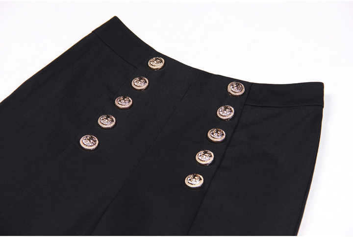 Eden Trousers – High - Waisted Wide - Leg Fit – Decorative Front Buttons – Tailored Relaxed Silhouette – Ideal for Formal Looks