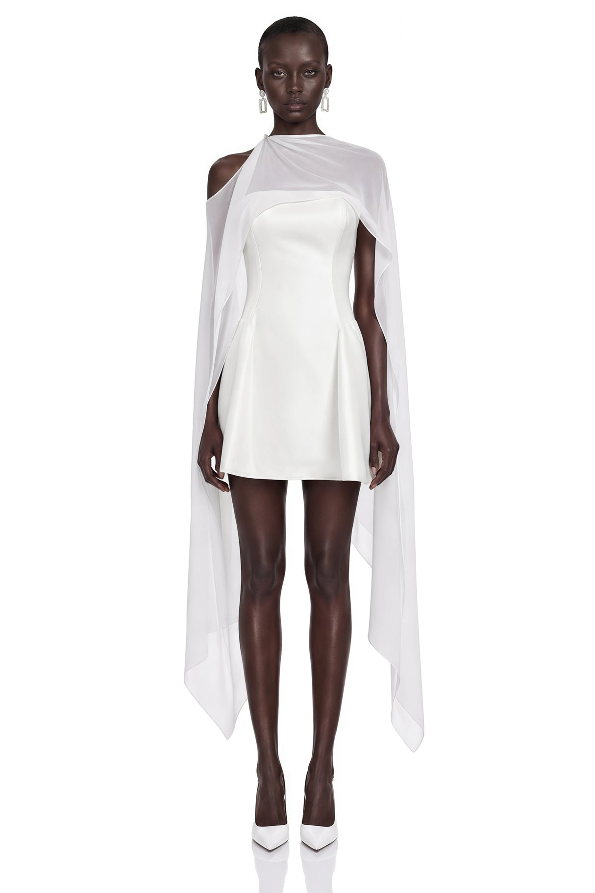 Edita White Cold Shoulder Cape Mini Dress