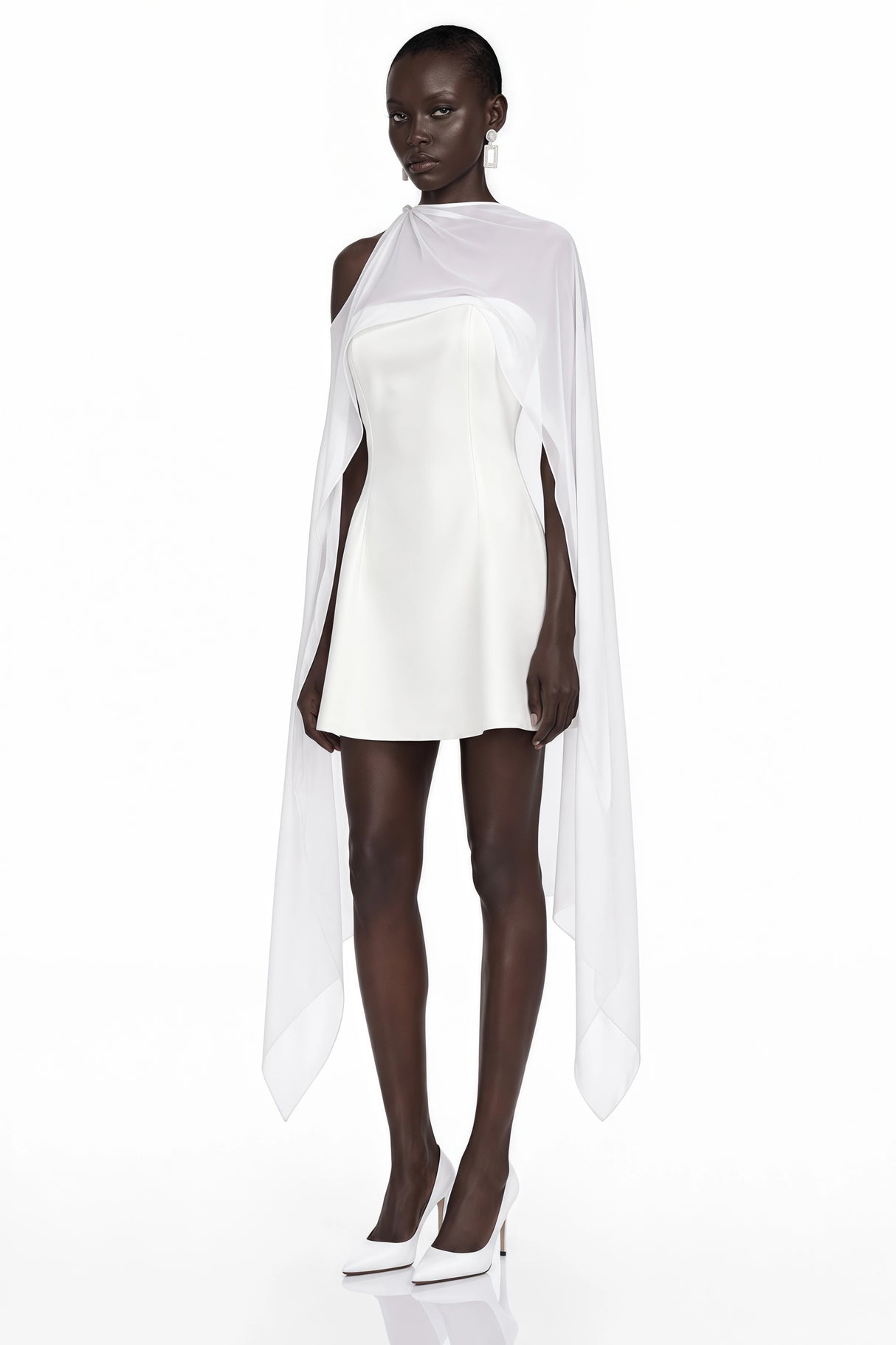 Edita White Cold Shoulder Cape Mini Dress