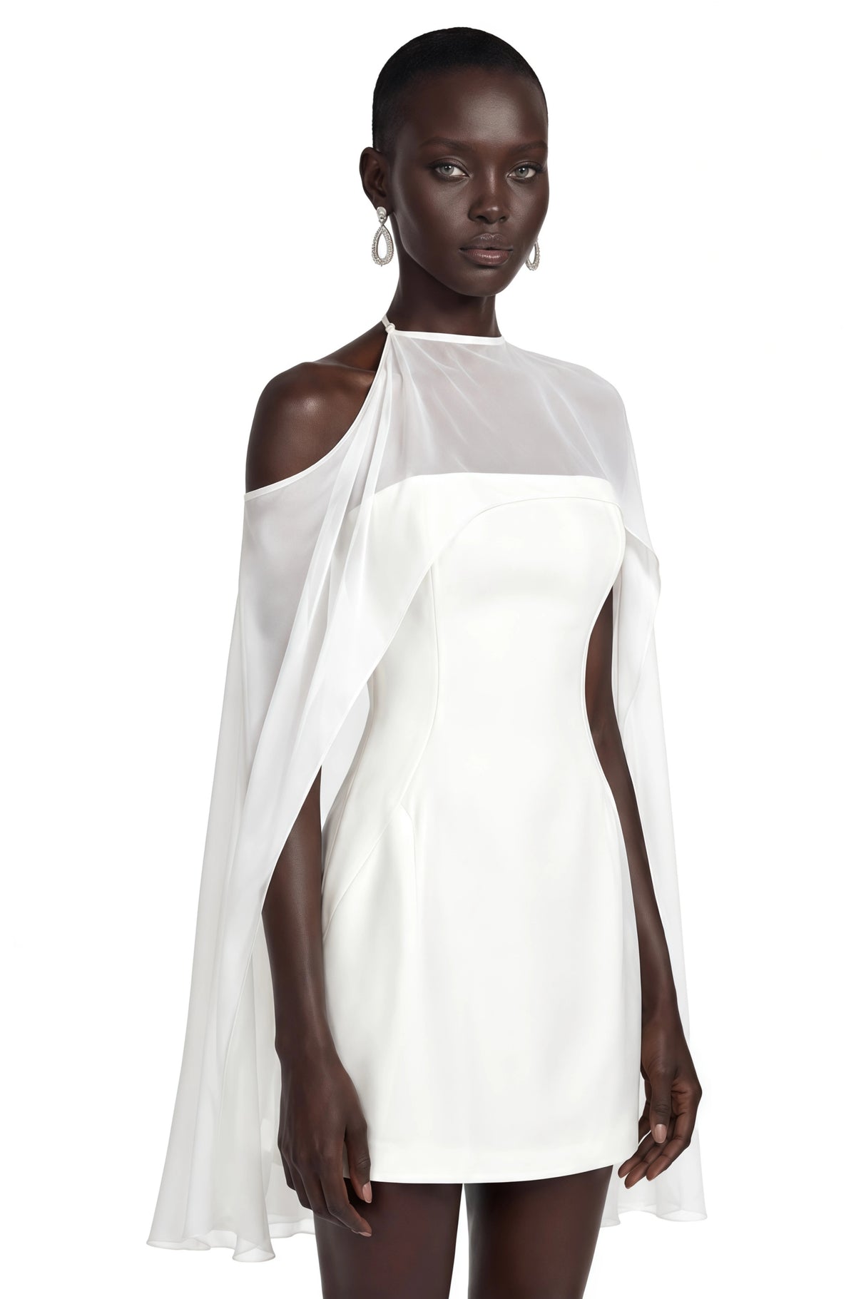 Edita White Cold Shoulder Cape Mini Dress