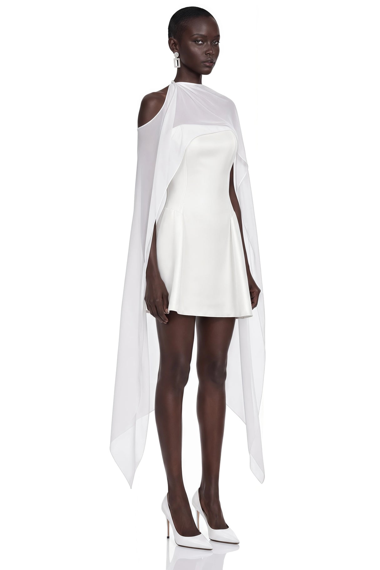 Edita White Cold Shoulder Cape Mini Dress