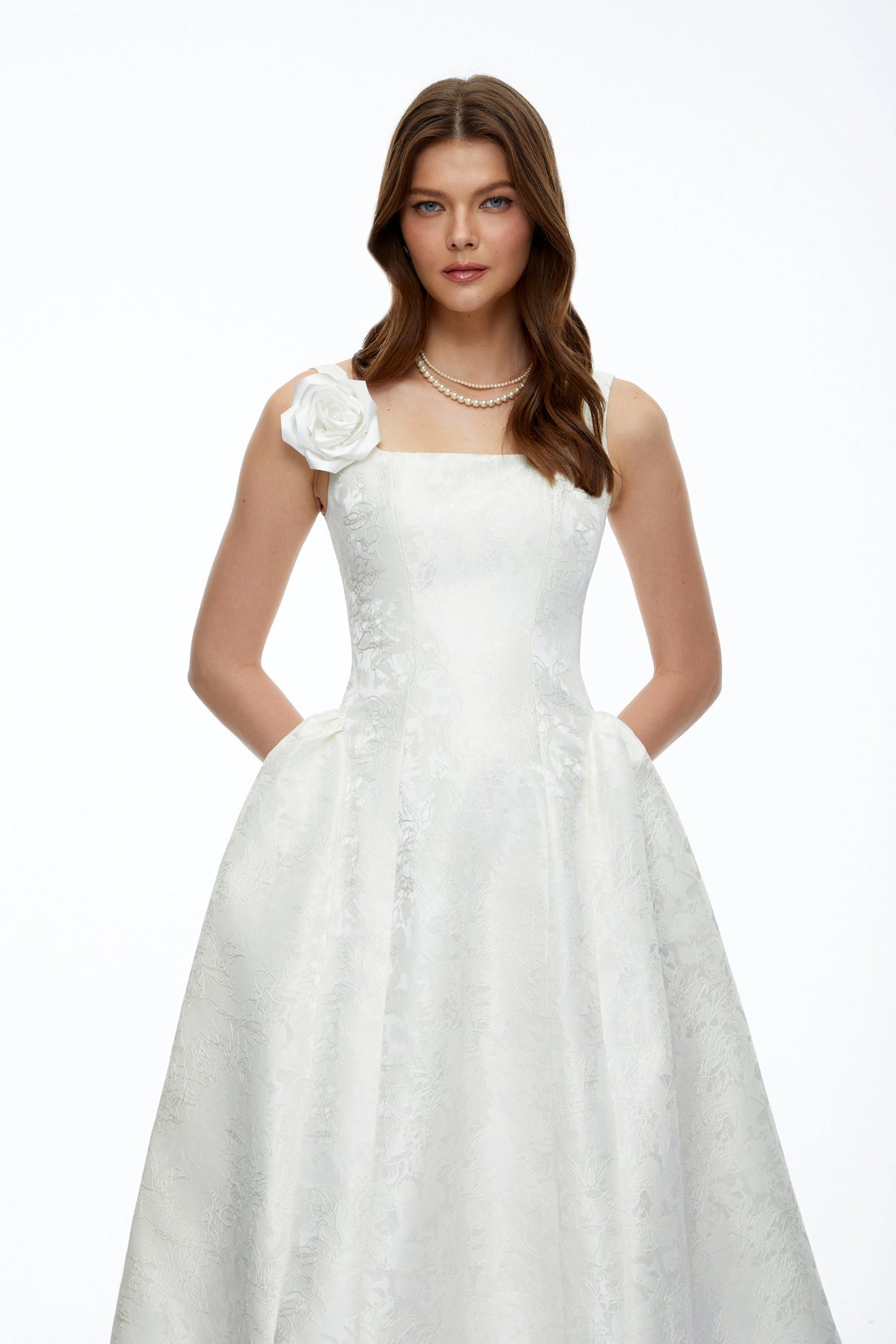 Edwina White Square Neck Floral Midi Dress