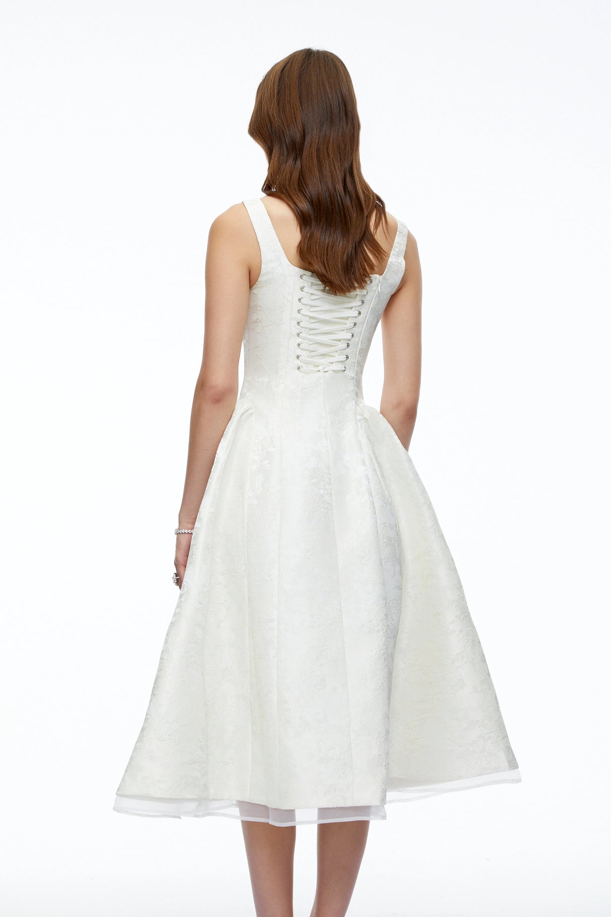 Edwina White Square Neck Floral Midi Dress