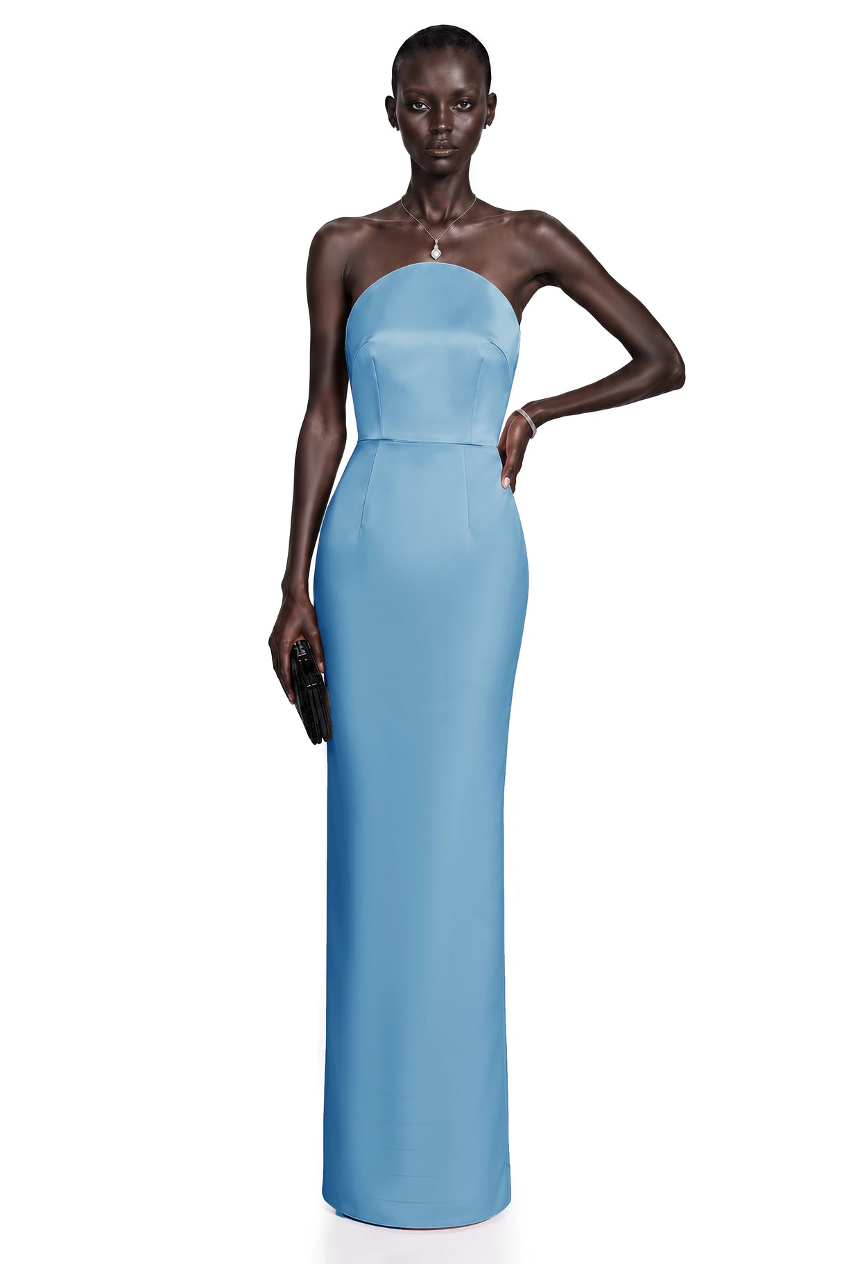 Efsun Blue Off Shoulder Satin Maxi Dress