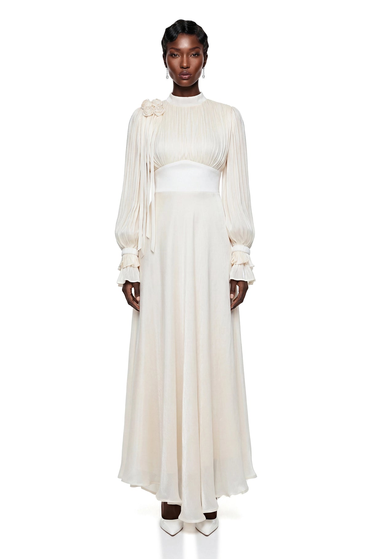 Egeria Cream Ruched Satin Maxi Dress