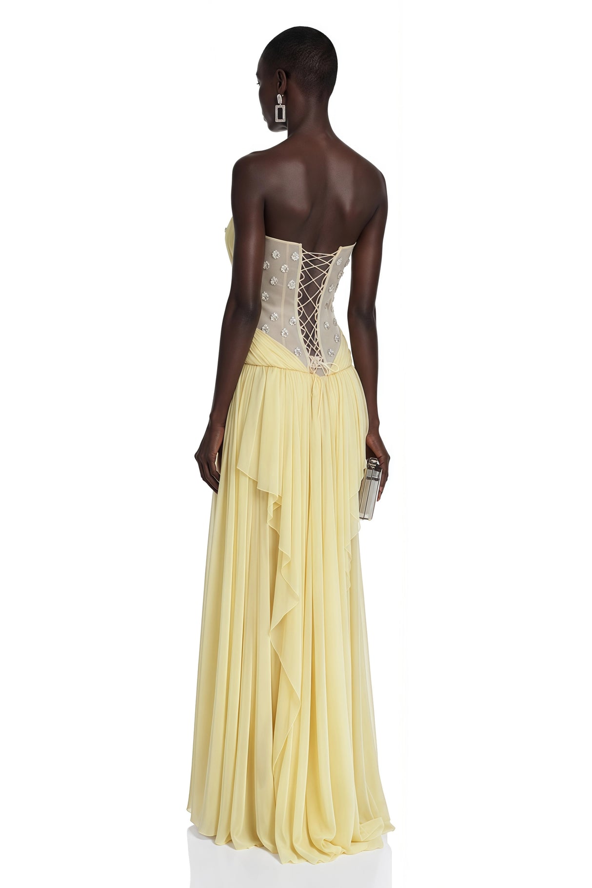 Eglantine Yellow Cross Front Ruched Maxi Dress