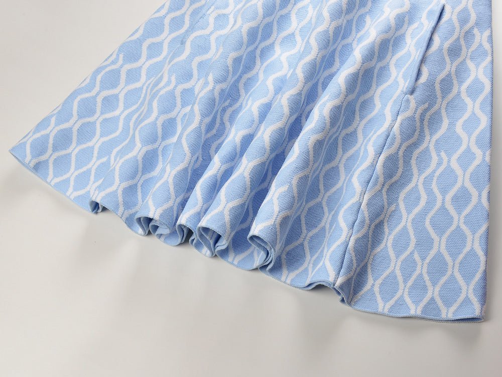 Egle Dress - Flared A - Line Silhouette - Wavy Pattern - Square Neckline - Lightweight Breathable Fabric - Retro - Inspired Trendy Design