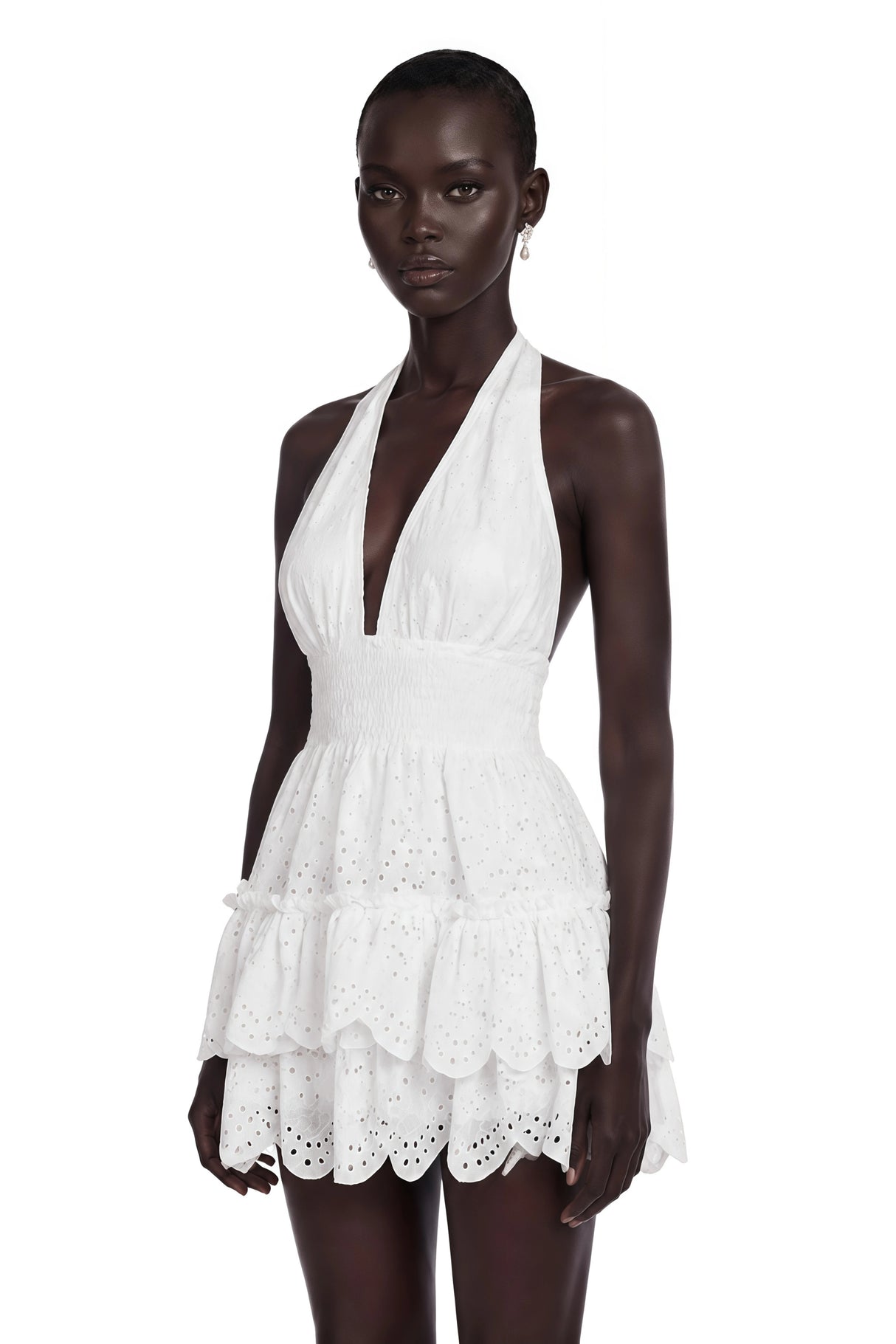 Eirlys White Eyelet Lace Halterneck Mini Dress
