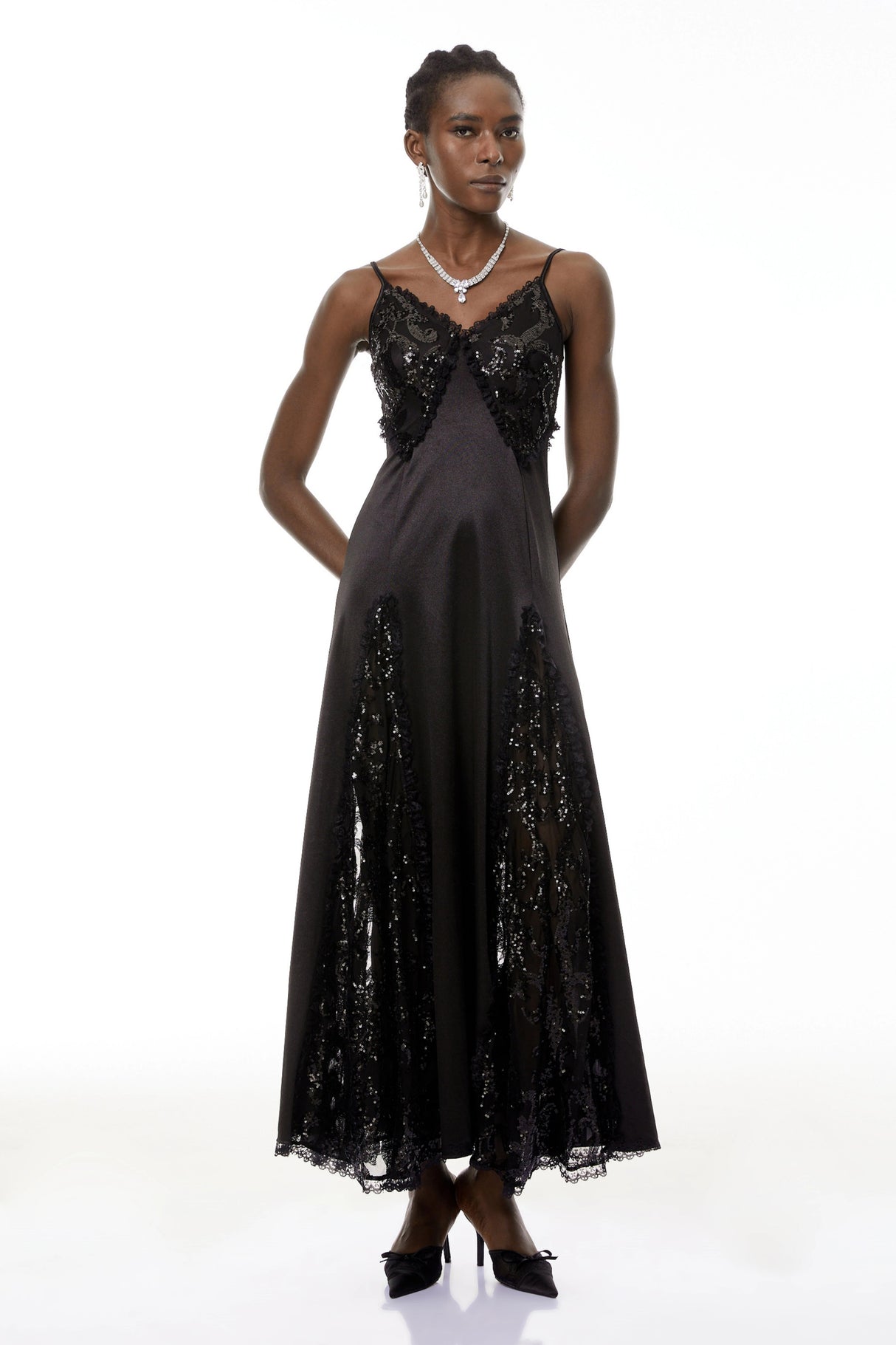Elara Black CutOut Sequin Maxi Dress