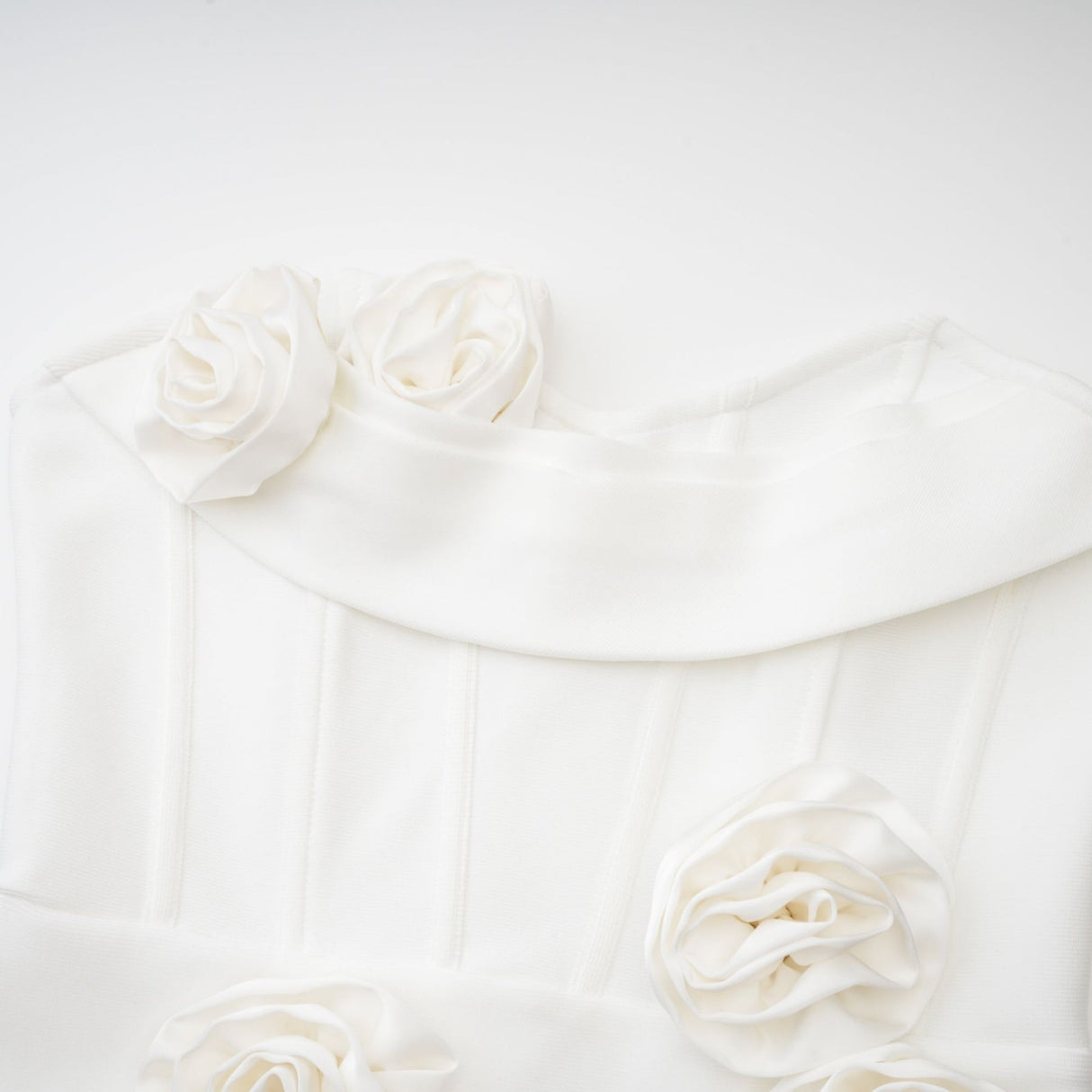 Elda Floral Midi Dress - Off - Shoulder Corset Style - Faux - Flower Accents - Rear Zip Fastening & Slit