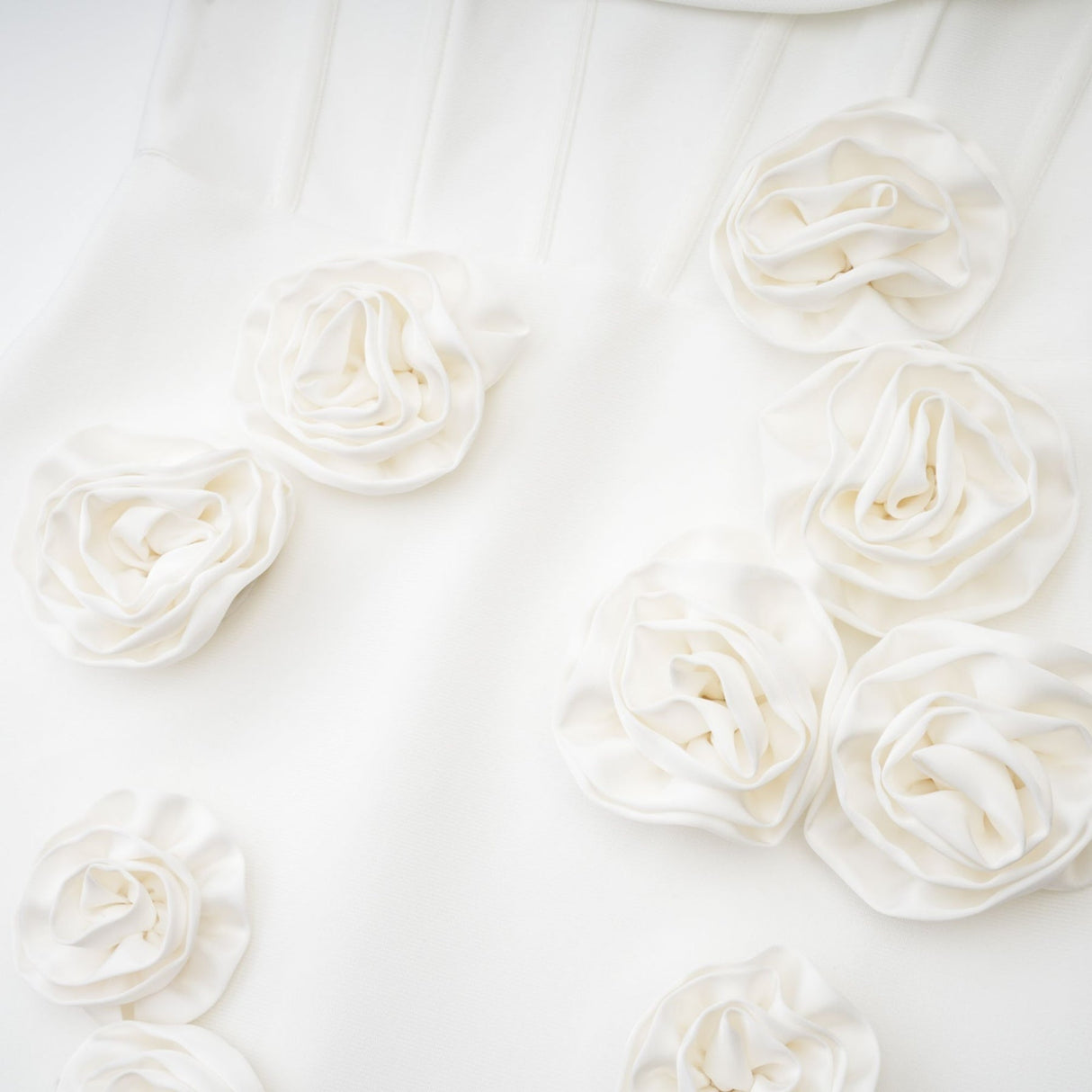 Elda Floral Midi Dress - Off - Shoulder Corset Style - Faux - Flower Accents - Rear Zip Fastening & Slit