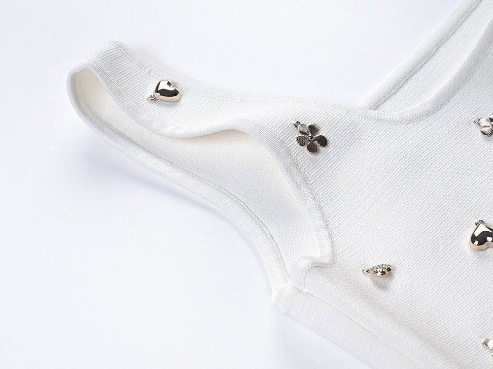 Elda Top & Skirt Set - Cropped Top With Floral Motifs - Relaxed Fit - Soft Knitted Fabric - Ruffle Hem Detail