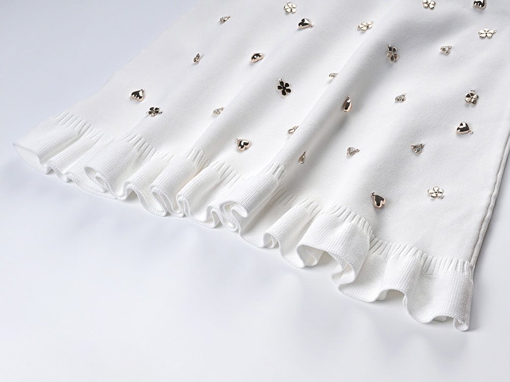 Elda Top & Skirt Set - Cropped Top With Floral Motifs - Relaxed Fit - Soft Knitted Fabric - Ruffle Hem Detail