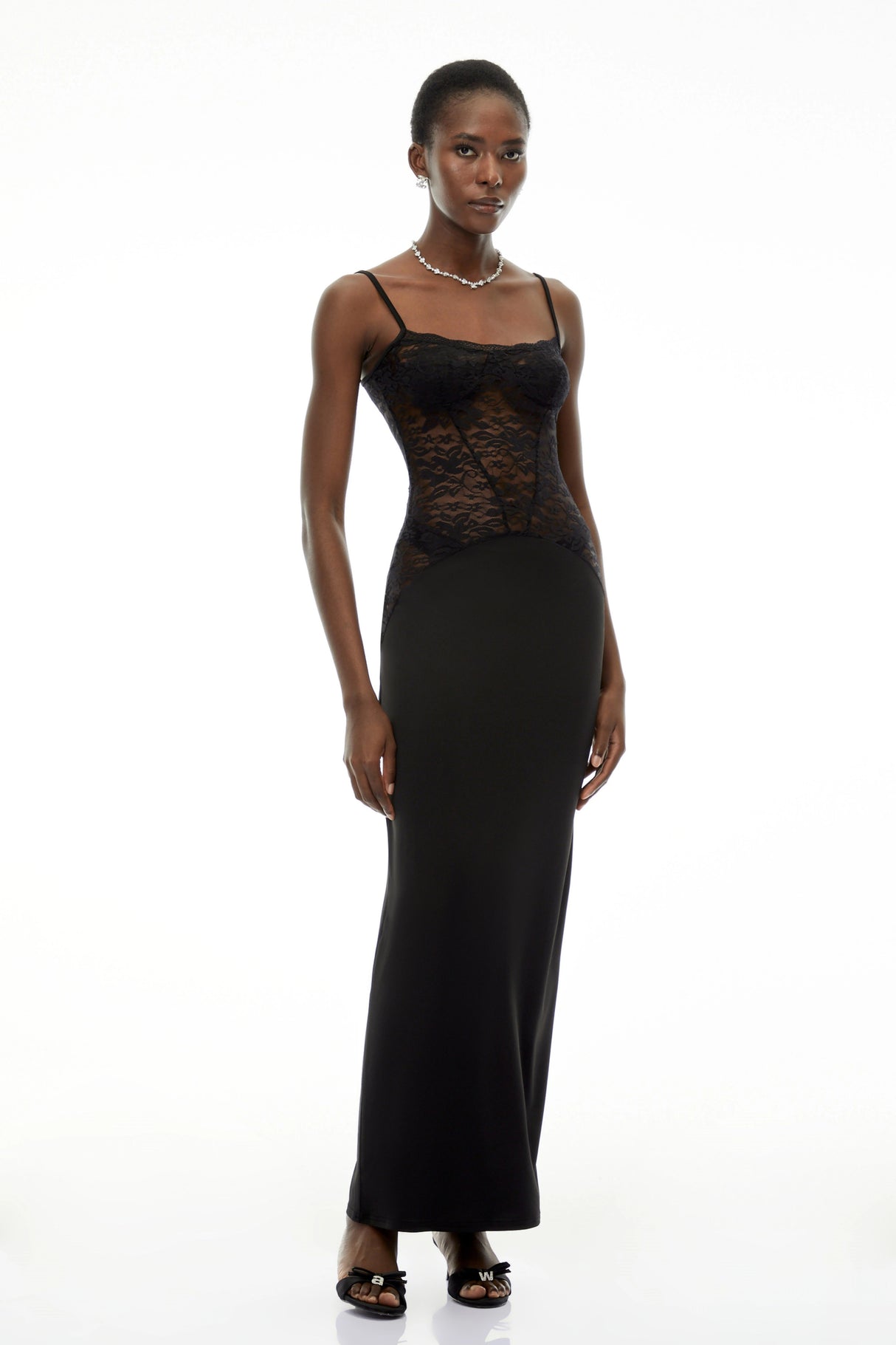 Eleanor Black Sweetheart Lace Panel Maxi Dress